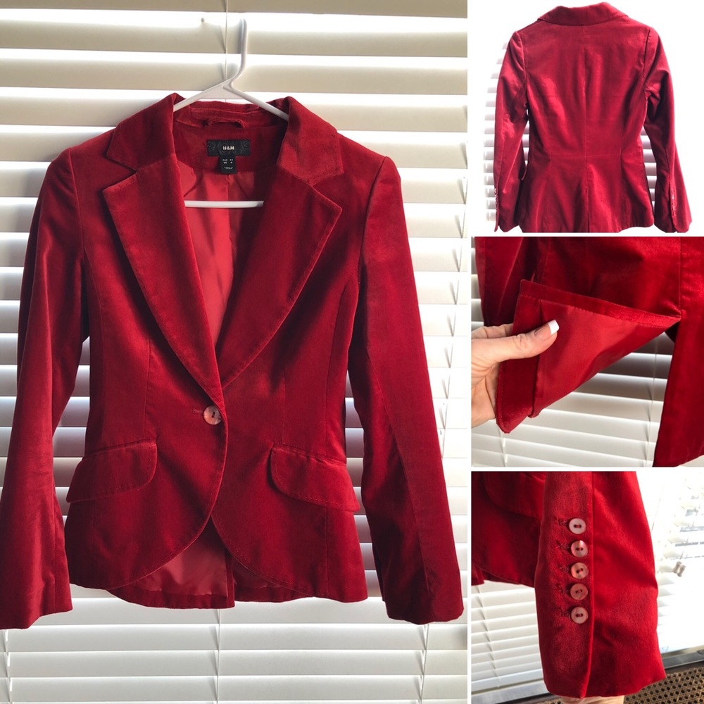 H&M red velvet blazer